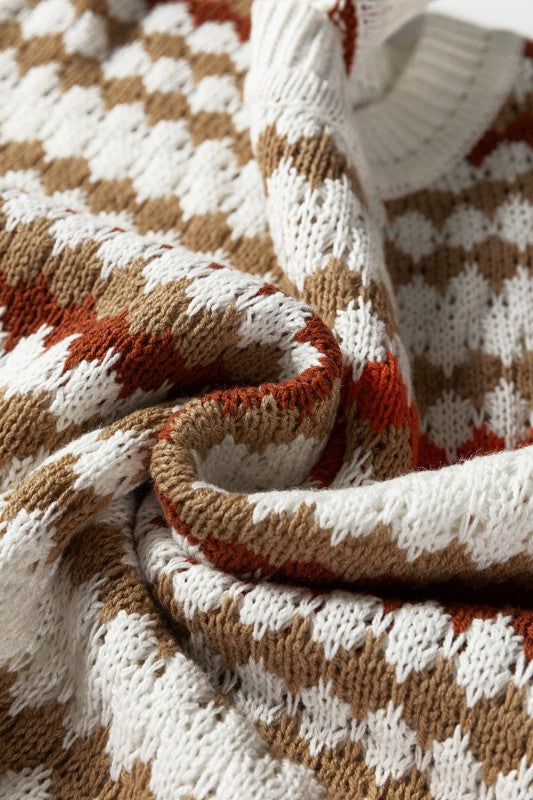Stripe Eyelet Patterned Drop Shoulder Sweater