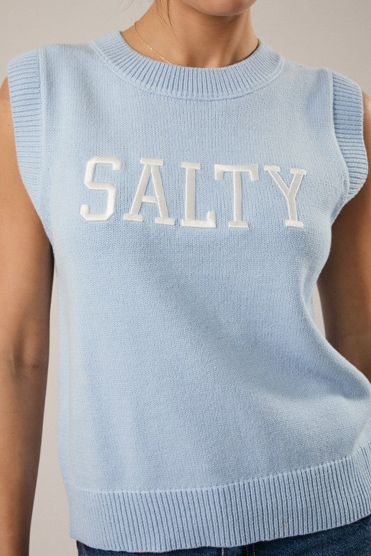 Round Neck Sleeveless “salty” Sweater Vest