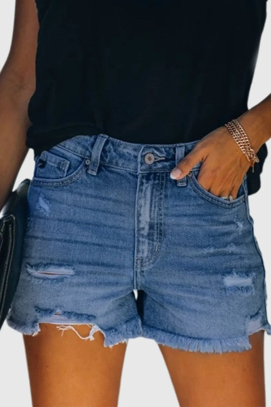 Women’s High-rise Ripped Stretch Denim Shorts