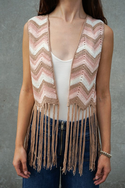Desert Dusk Crochet Fringe Vest