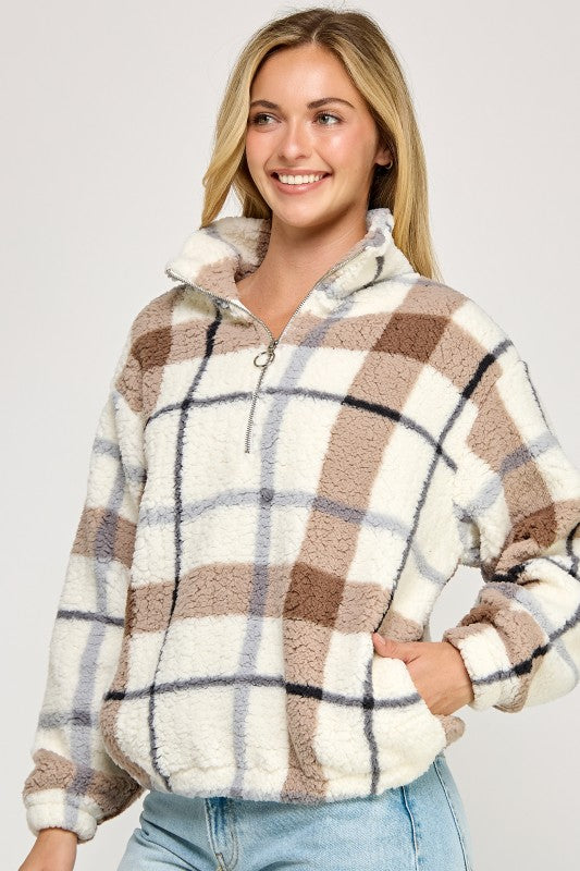 Sherpa Half Zip Up With Mock-Neck Collar
