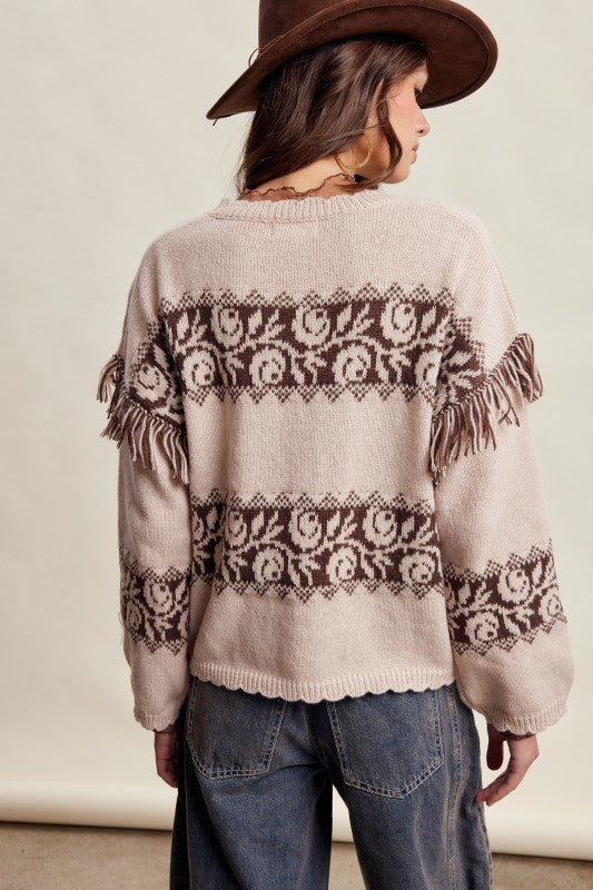 Western Fringe Pattern Knit Sweater