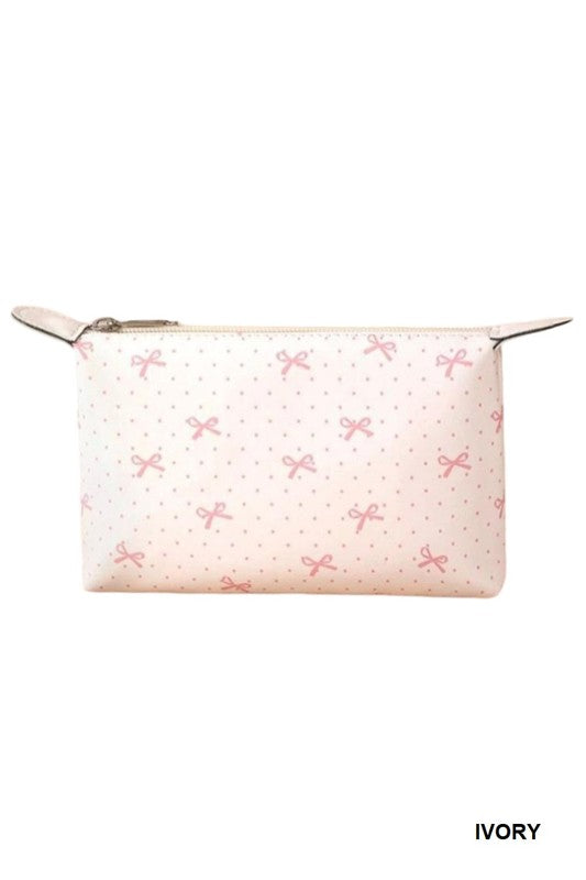 Bow Ribbon Vegan Leather Cosmetic Bag