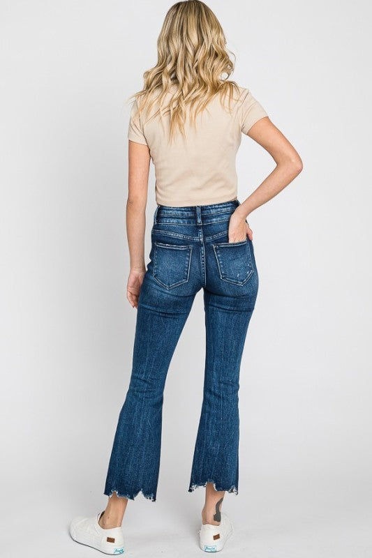 PETRA 153 High Rise Crop Bootcut W/Frayed Hem Jean