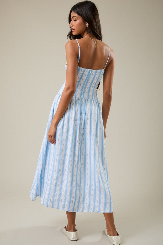 Spy Strap Drop Waist Lace Trim Detail Midi Dress