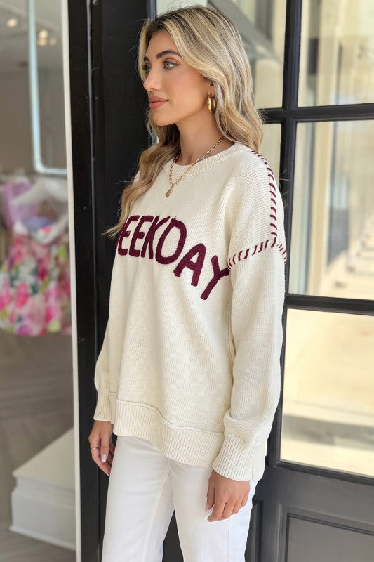 Drop Shoulder Game Day Letter Print Pullover