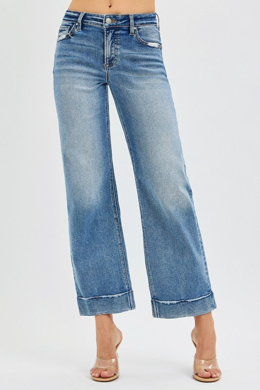 Risen Mid Rise Crop Straight With Taylor Cuffed Jeans