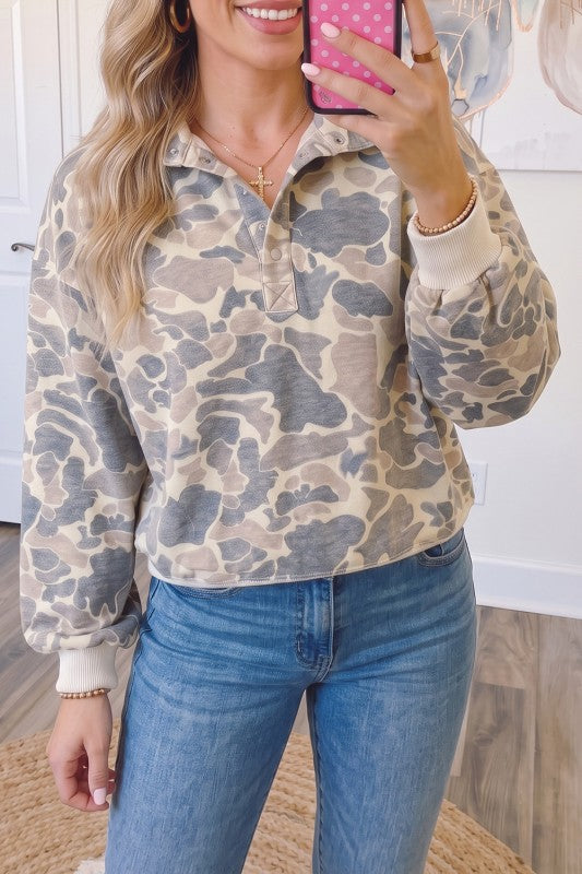 Casual Camouflage Collar Pullover Sweatshirt