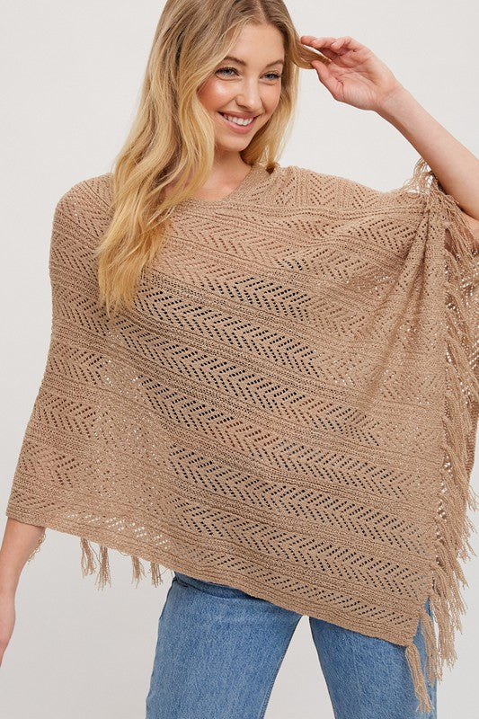Open Knit Fringe-Poncho