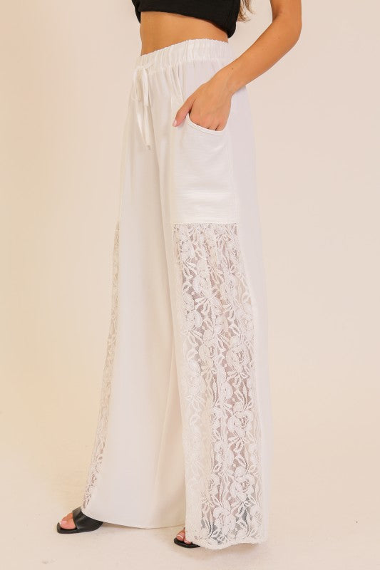 Wide Leg Lace Panel Pants