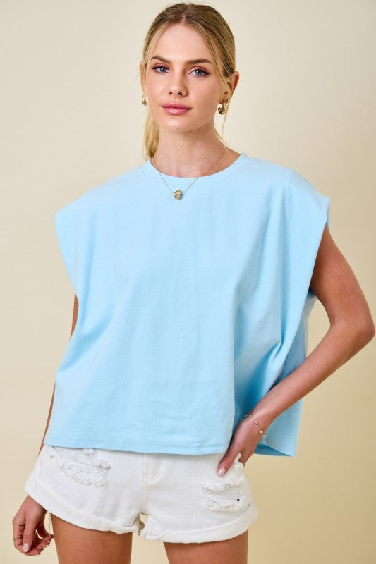 Easy Extended Shoulder Cap Sleeve Basic Boxy Lounge Tee Top