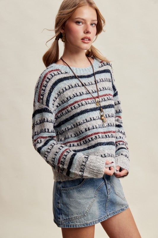 Textured Stripe Knit Sweater