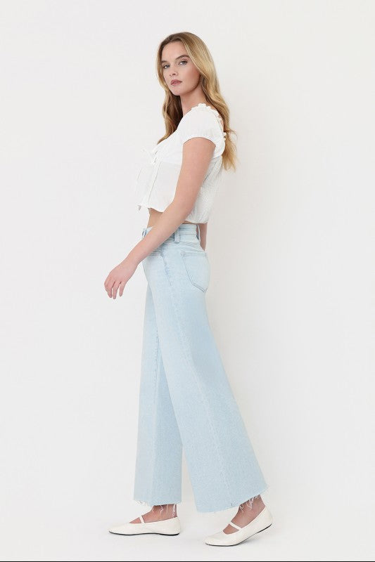 VERVET High Rise Clean Cut Raw Hem Wide Flare Jeans