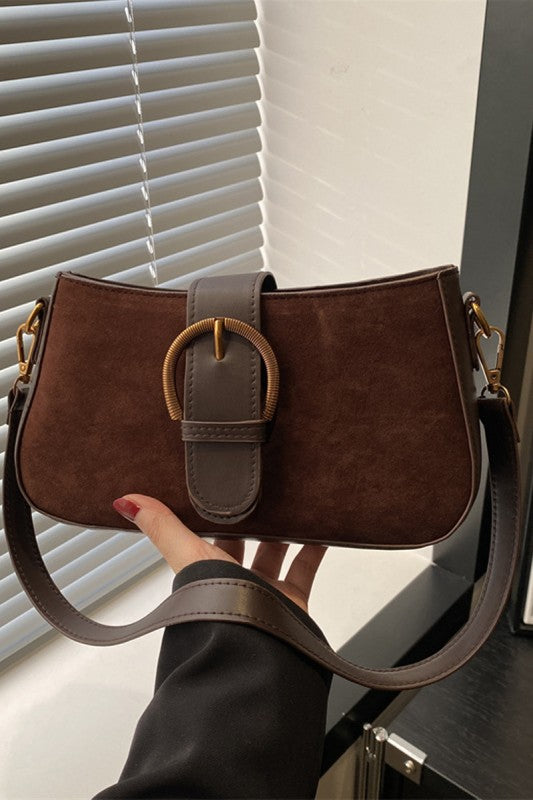 Elegant Suede Retro Buckle Bag