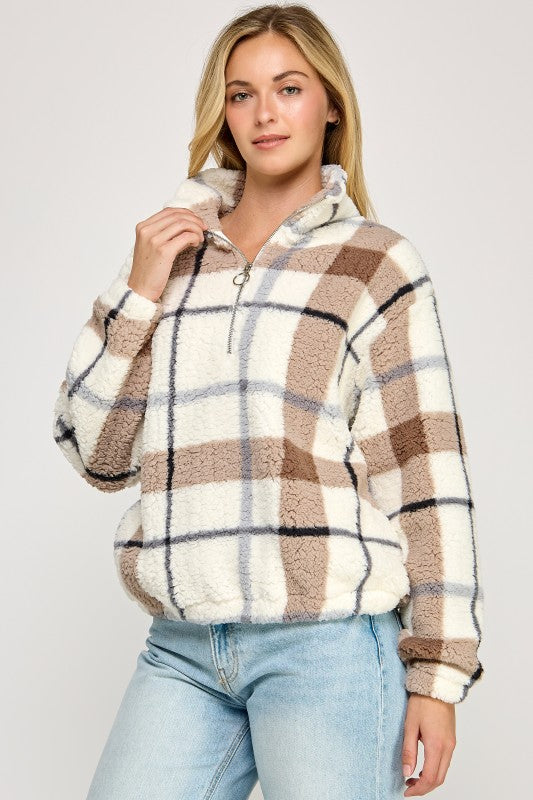 Sherpa Half Zip Up With Mock-Neck Collar