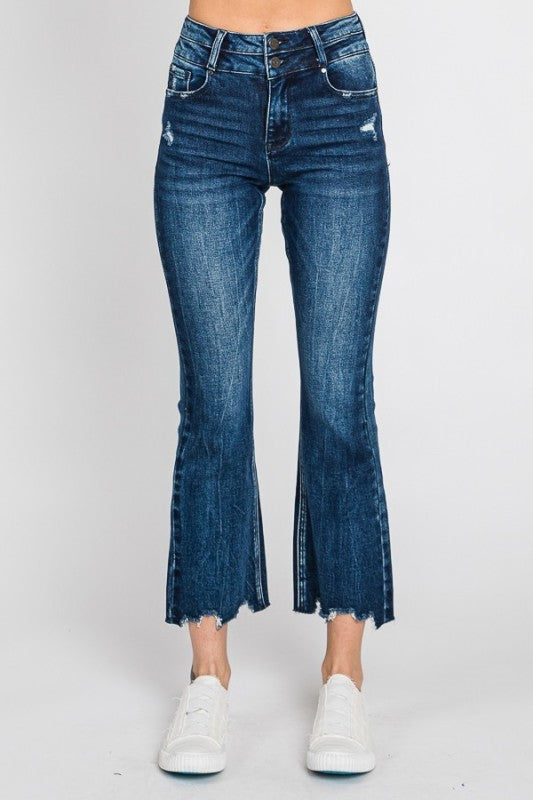PETRA 153 High Rise Crop Bootcut W/Frayed Hem Jean