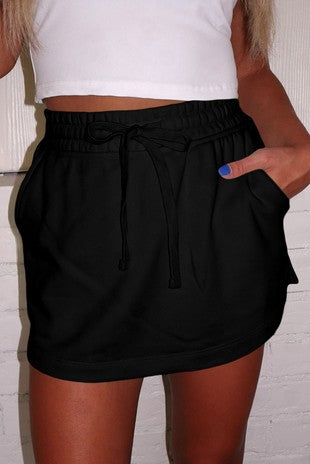 French Terry Drawstring Mini Skort With Pockets