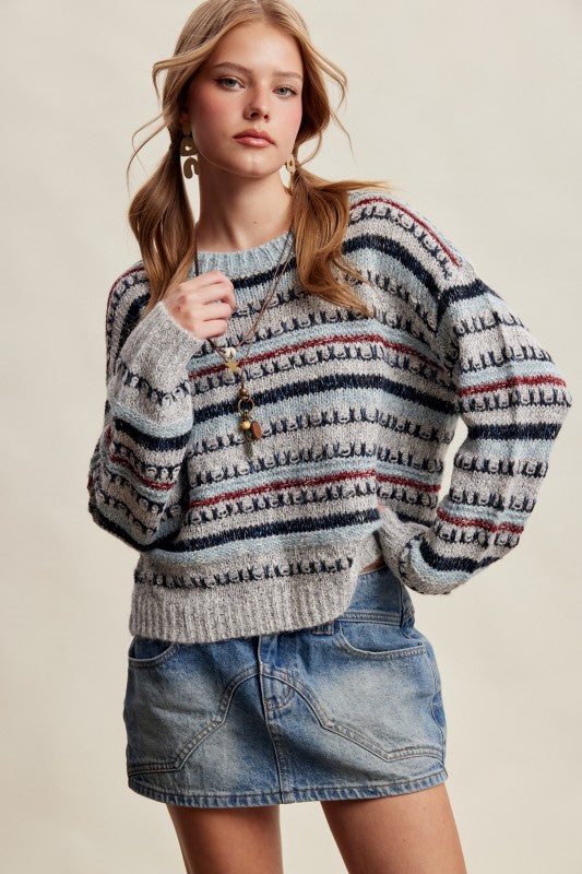 Textured Stripe Knit Sweater