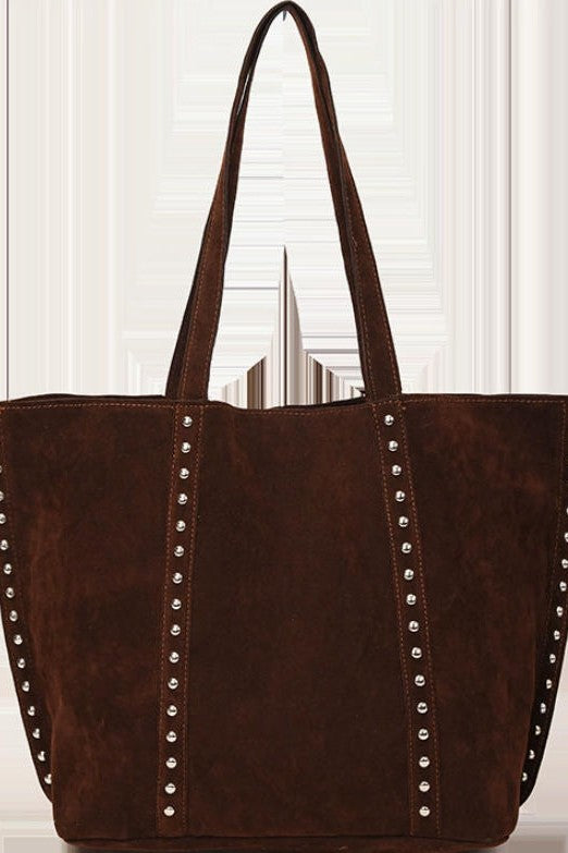 Suede Rivet Decor Large Capacity Tote Shoulder Bag