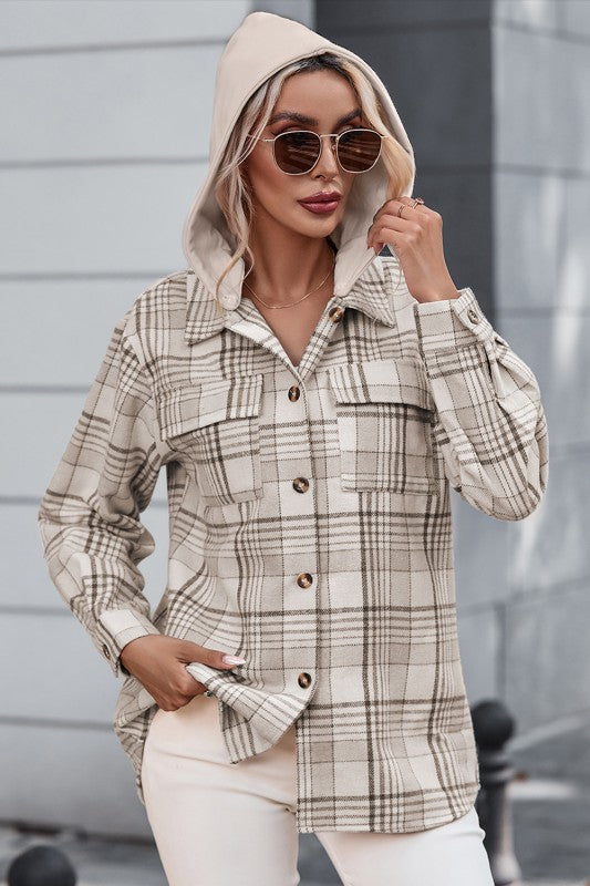 Plaid Removable Hood Buttoned SHACKET