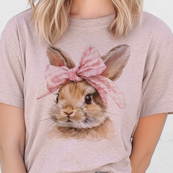 Coquette Easter Bunny Rabbit Pink Bow Graphic Tee