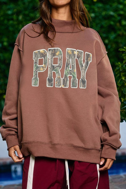 Mock Neck Camo Pray Graphic Sweatshirt