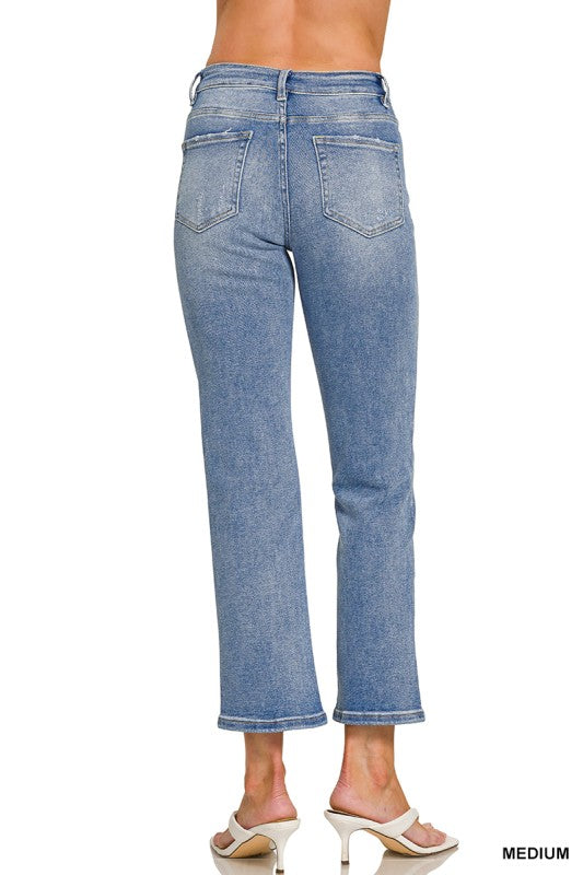 Medium Washed Cropped Straight Leg Denim (ZENANA)