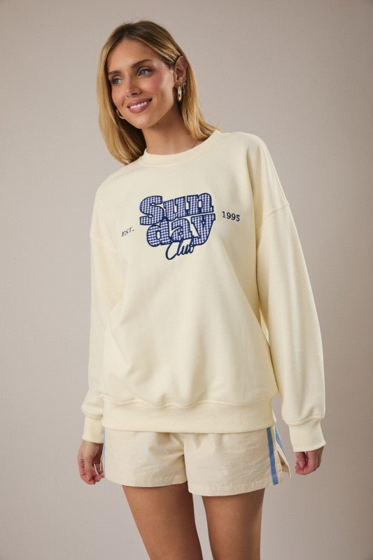 Round Neck “Sunday Club” Graphic Sweatshirt