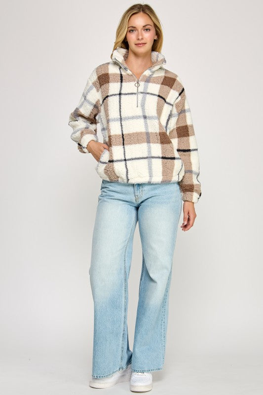 Sherpa Half Zip Up With Mock-Neck Collar
