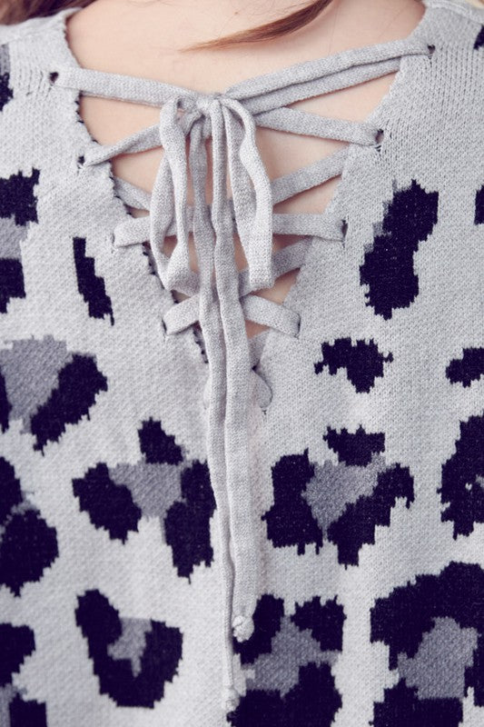 Leopard Knit Sweater With Deep V Back