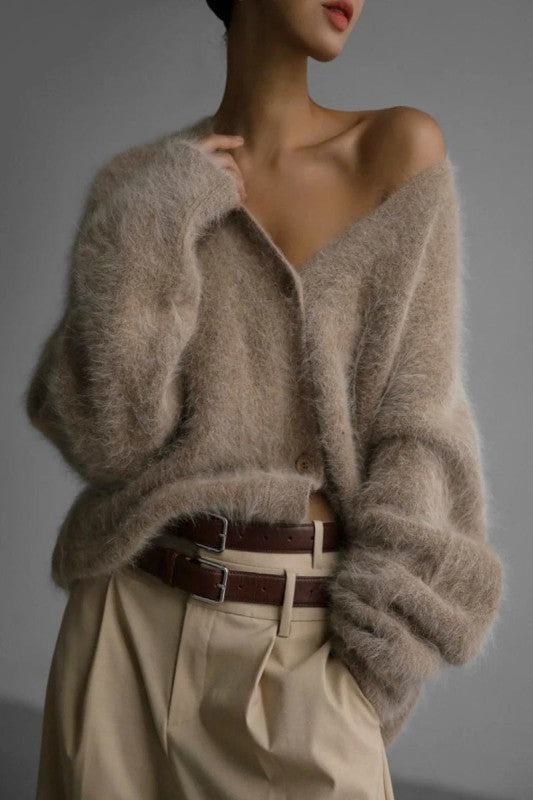 Faux Fur Open Cardigan Soft Knit Sweater