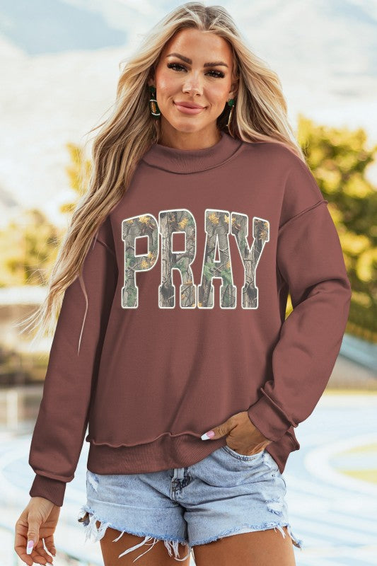 Mock Neck Camo Pray Graphic Sweatshirt