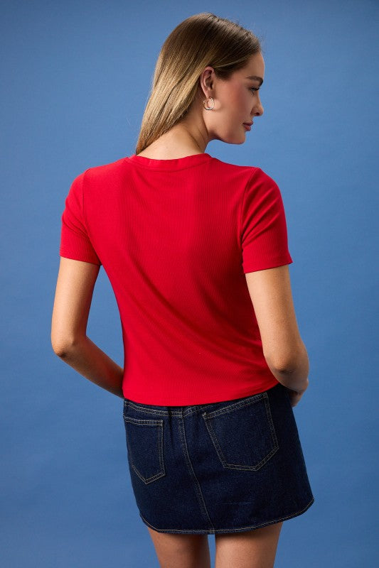 Crew Neck Short Sleeve Usa Cocktail Embo Ribbed Baby Tee
