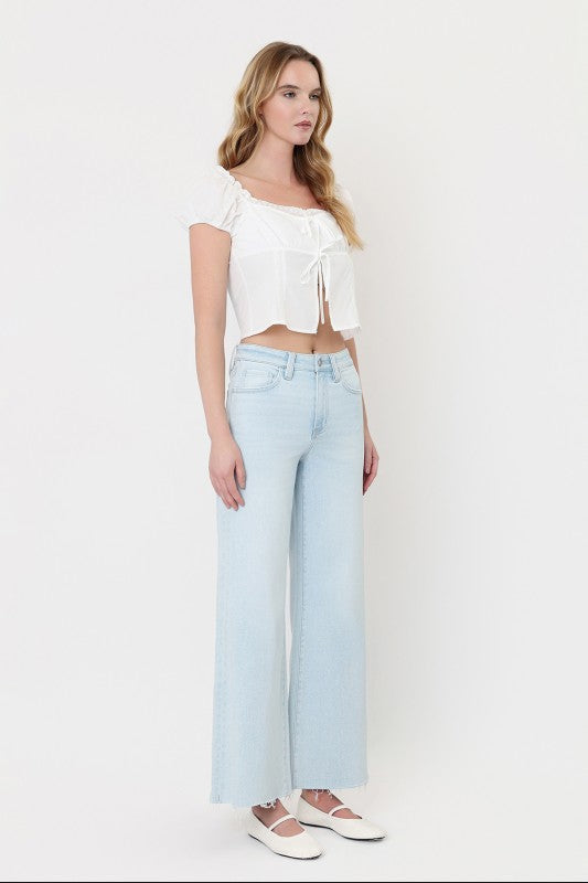 VERVET High Rise Clean Cut Raw Hem Wide Flare Jeans