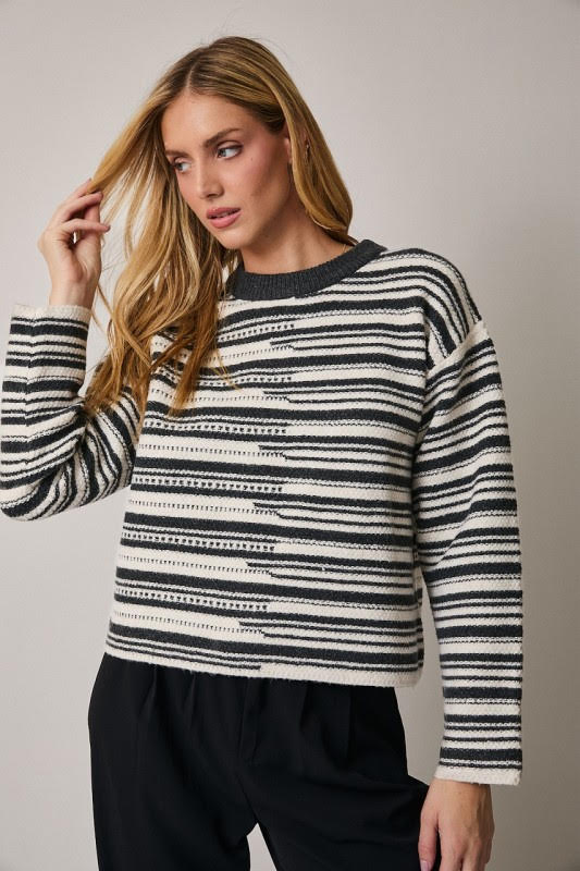 Brown Neck Striped Sweater